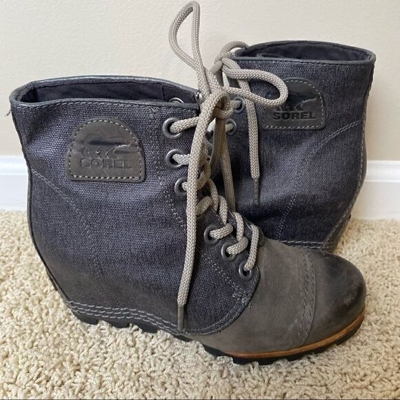 Sorel PDX Lace Up Wedge Boots Ankle Boots Lexie Wedge Grey Quarry 6 - Picture 1 of 6